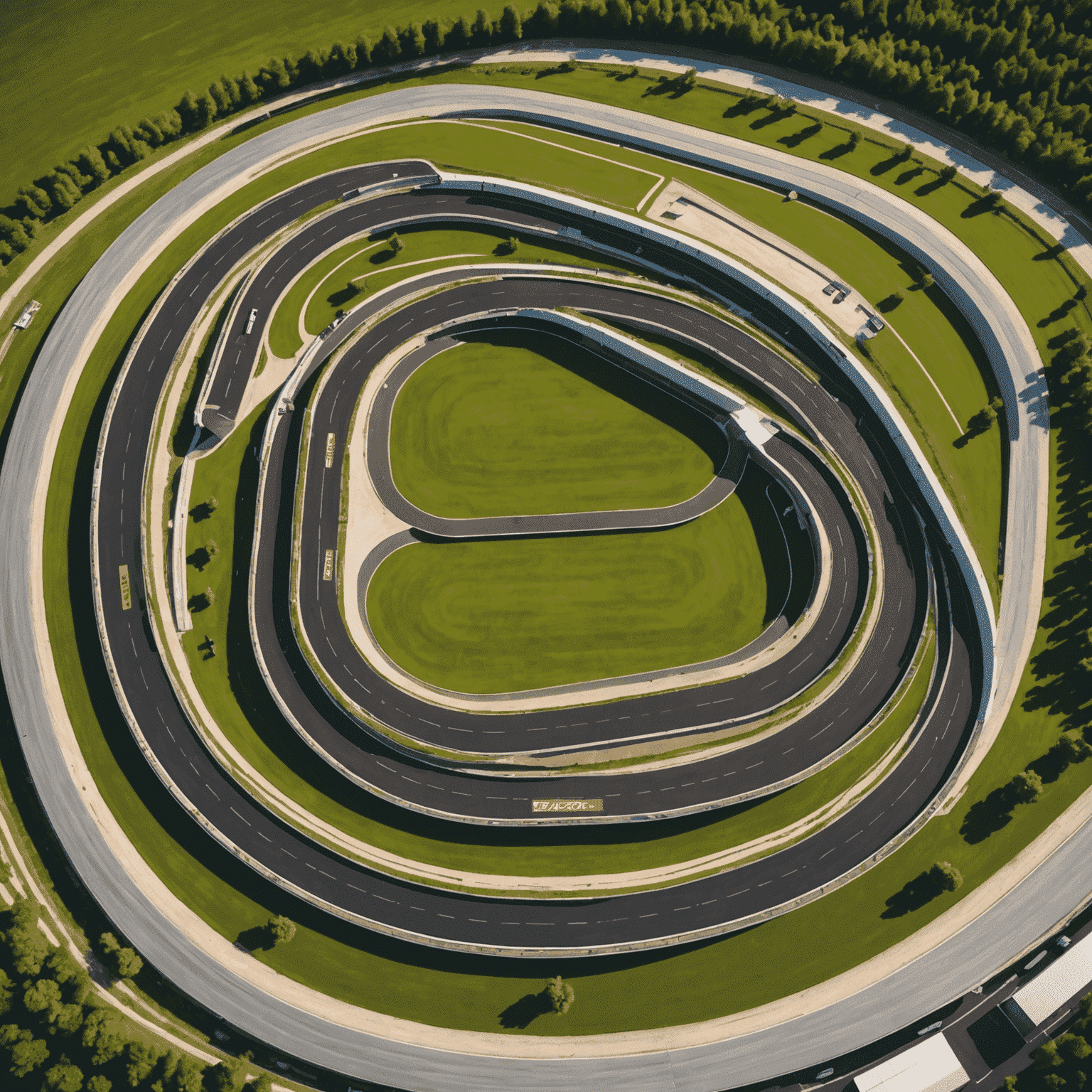 Vue aérienne du Circuit International de Karting Jean Brun, montrant une piste complexe avec plusieurs niveaux et un paddock bien équipé